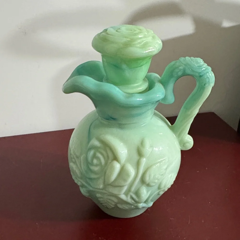 Vintage Avon Green Glass Vase with Floral Design